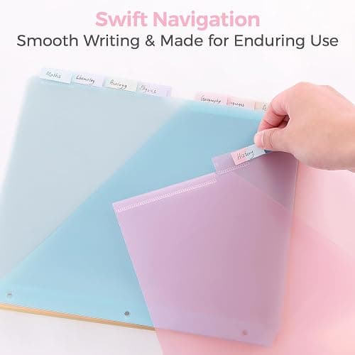 SKYDUE Pastel Binder Dividers with Tabs and Pockets - Soft Plastic Dividers for 3 Ring Binder, Includes 16 Blank Index Labels, for School & Office Organization, Pink thumbnail 6