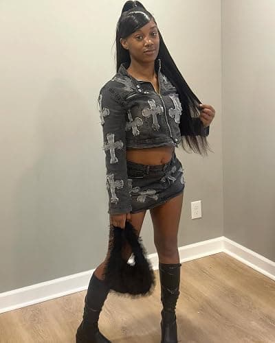 Vssjavun Women 2 Piece Denim Outfit Sexy Long Sleeve Zip Up Jean Jacket Bodycon Mini Skirt Sets thumbnail 7