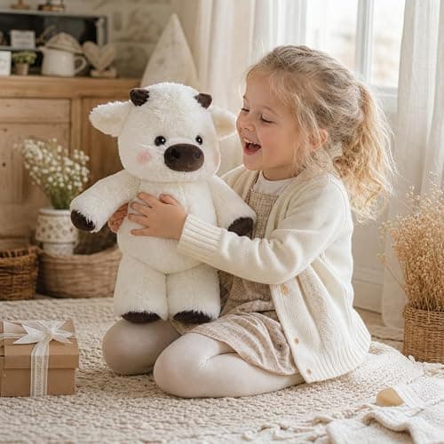 Vuecer Peluche Qui Court Peluche Vache: Doudou Vache Qui Court - Peluches Dynamiques - Cadeau Mignon pour Enfants et Adultes 45cm (White) thumbnail 4