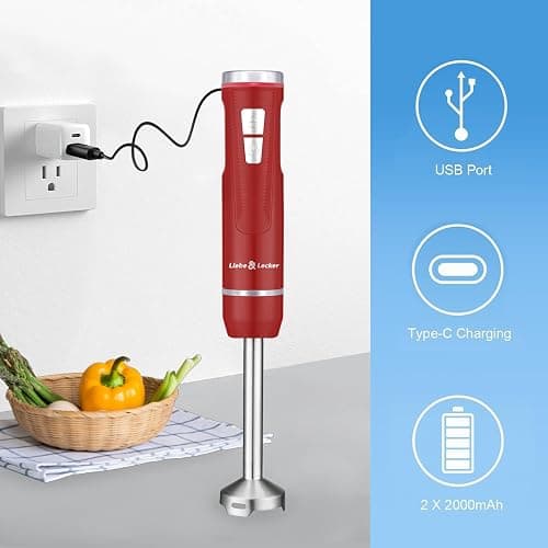 Liebe&Lecker Immersion Blender Handheld Cordless, 3 in 1 Cordless Hand Blender, 8 Speed Emulsion Blender Handheld with Whisk Milk Frother for Soup Smoothie thumbnail 4