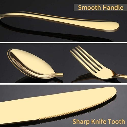 Briout Gold Silverware Set, 20 Piece Golden Cutlery Set Service for 4, Stainless Steel Flatware Set Include Spoons Forks Knives Tableware Utensil Set for Kitchen Home Restaurant, Shiny Gold Polished thumbnail 4