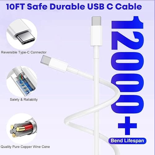 Fast Charger for iPhone 17/16/15 Charger,10FT Extra Long Fast Charging 3Pack Block USB-C to USB C Fast Charging Cable Cord for iPhone Air/17 Pro Max/iPhone 16 Pro/16 Plus/15 Pro Max,iPad Pro/Air/Mini thumbnail 5