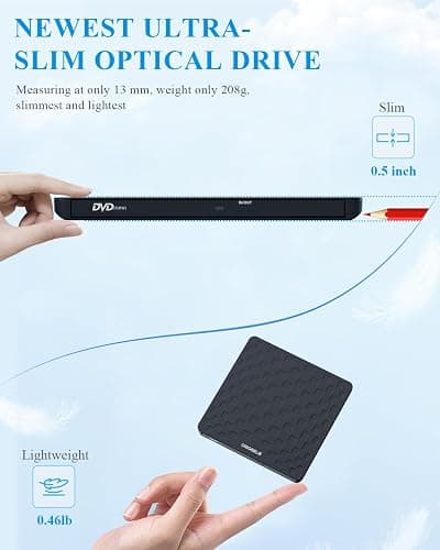ORIGBELIE External CD DVD Drive for Laptop, USB 3.0 Type-C Ultra Slim 13mm DVD Player Portable CD DVD +/-RW Drive CD Burner Reader Writer Recorder for Desktop PC Windows 11/10/8/7 Linux Mac OS (Black) thumbnail 2