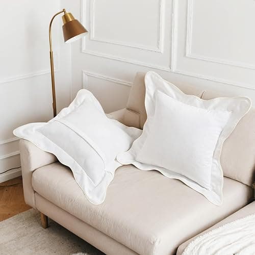 HAUSSY Scalloped Pillow Covers 20x20 Set of 2,Decorative Throw Pillows Cute Aesthetic Preppy Cushion Covers for Couch Bed Living Room,White thumbnail 5