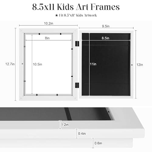 [2-Pack] Kids Art Frames, 8.5x11 Front Opening Kids Artwork Frames Changeable, White Artwork Display Storage Frame for Wall, Holds 50 Pcs, for 3D Picture, Crafts, Hanging Art, Portfolio thumbnail 2