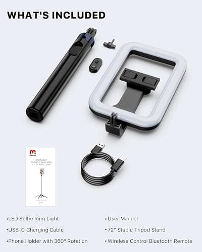 M MYBAT PRO Selfie Ring Light with 72" Tripod Stand - Extendable Selfie Stick with Light for Phone, Live Streaming, Makeup, Travel, Gaming, Video, Includes Phone Holder& USB-C Powered thumbnail 9