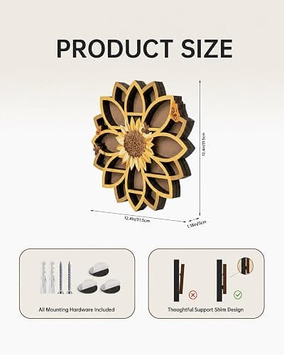 Sunflower Decorations for Home Sunflower Gift for Women Crystal Wall Shelf | Sunflower Wall Art, Crystal Display Shelf, Boho Farmhouse Decor for Bedroom Kitchen Living Room & Birthday Gift for Her thumbnail 3