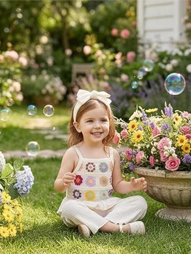 Voonlie Toddler Baby Girl Summer Clothes Outfits Crocheted Ruffle Camisole Pants Kids Clothing Set thumbnail 3