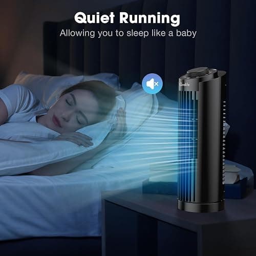 Grelife 13 Inch Tower Fan with Remote Controls, 3 Speed Settings, 90° Oscillation, 7.5 Timer, Ultra Quiet (25dB), Bladeless Design, Space-Saving for Bedroom, Office, Home, Dorm - Black - 15nches thumbnail 7