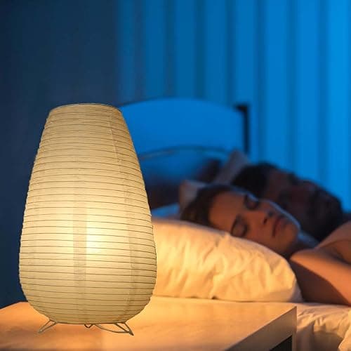 Reispapier Lampenschirm, Papier Tischlampe Weiß Nachttischlampe Stehlampe Tischleuchte Lampenschirm mit E14 Fassung, Schalten und Glühbirne, Hängelampe rund Ersatzlampenschirme 1.8m kabel, H 33cm thumbnail 2