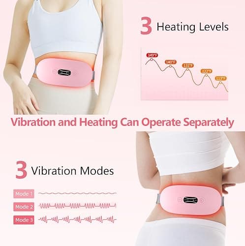 LISACOOL Portable Heating Pad for Period Cramps Cordless Menstrual Heating Pad with 3 Heat Levels and 3 Massage Modes, Birthday Gifts for Women and Girls (Pink) thumbnail 3