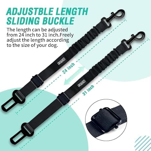 COOYOO Dog Seat Belt, Durability Retractable Dog Car Harness Adjustable Dog Seat Belt for Vehicle Nylon Pet Safety Seat Belts Heavy Duty & Elastic (1 Pack Black) thumbnail 4