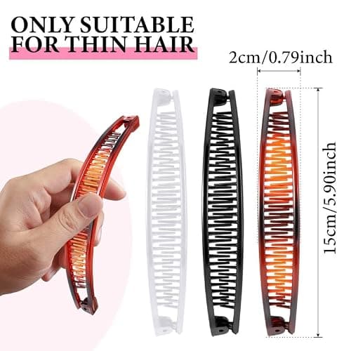 WILLBOND 6 Pcs Banana Clip Hair Clincher Combs Classic Banana Hair Clip Fish Shape Ponytail Clips for Women Girls Thick Curly Thin Fine Hair(Brown, White, Black) thumbnail 2