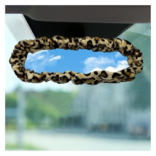 UHANBUT Soft Plush Car Rear View Mirror Cover, Cute Automotive Interior Mirrors Protector for Women, Universal Elastic Vehicle Rear View Mirror Decoration Accessories for Car, Truck (Leopard Print) - Image 1