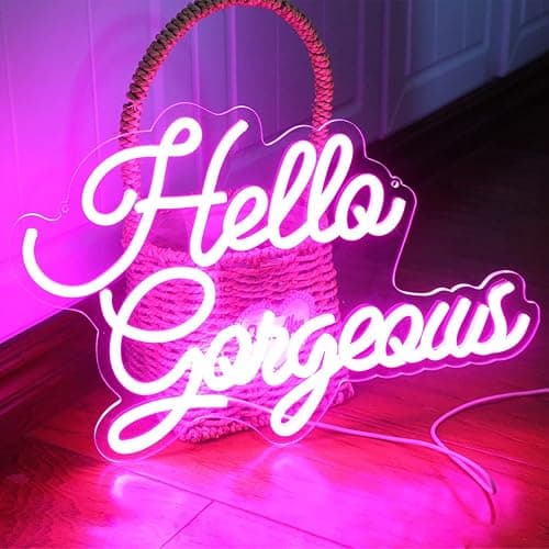 Hello Gorgeous Neon Signs Hello Beautiful Pink LED Neon Lights for Bedroom Wedding Birthday Backdrop Bacelorette Party Wth Dimmable Switch(5V,16.5X11inches) - Image 1