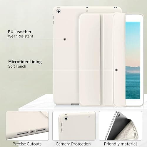 Aoub Case for iPad 9th Generation 2021 10.2 inch, iPad 8th/7th Gen 2020/2019, Without Pencil Holder, Soft TPU Back Case, Slim Lightweight Stand Protective Smart Cover, Auto Sleep/Wake - White thumbnail 3