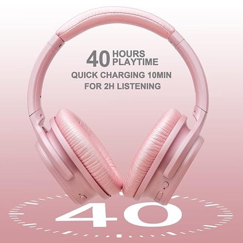 ZIHNIC Active Noise Cancelling Headphones, 40H Playtime Wireless Bluetooth Headset with Deep Bass Hi-Fi Stereo Sound,Comfortable Earpads for Travel/Home/Office (Rose Gold) thumbnail 3