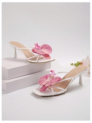 MakeMeChic Women's Open Toe Floral Kitten Heels Flower Summer Beach Sandals thumbnail 7