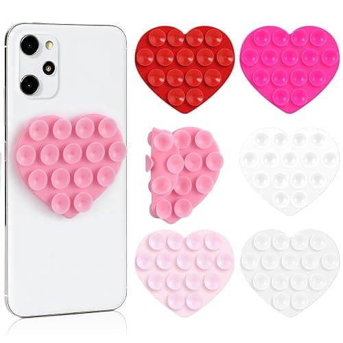 Teenyyou 6 Pcs Heart Suction Phone Grip, Silicone Suction Phone Case Sticky Mount Double Sided Hands-Free for Selfies Videos Mobile Devices Mirror Glass(Pink Series) - Image 1