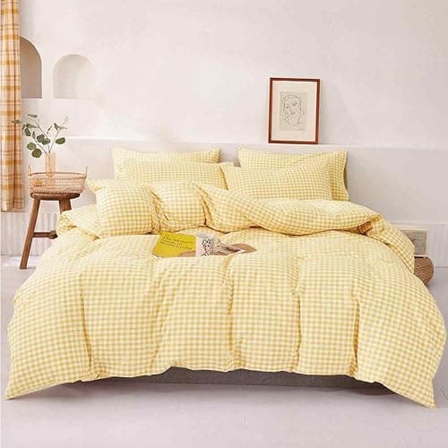ETDIFFE Yellow Comforter Set Queen Size, 3 Piece Farmhouse Gingham Grid Bed Set - Soft and Lightweight Buffalo Checkered Plaid Microfiber Down Alternative Comforter (90x90) thumbnail 2
