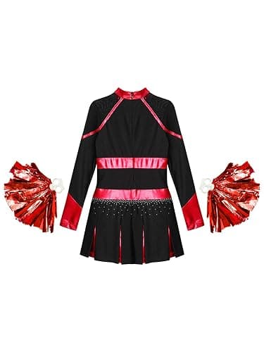 Rswnyirn Girls Cheerleading Uniform Kids Long Sleeve Cheer Dress with Pompom Dance Performance Outfit thumbnail 4