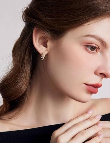 Pearl Chunky Gold Hoop Earrings For Women Trendy Sterling Silver Twisted Hoop Earring thumbnail 5