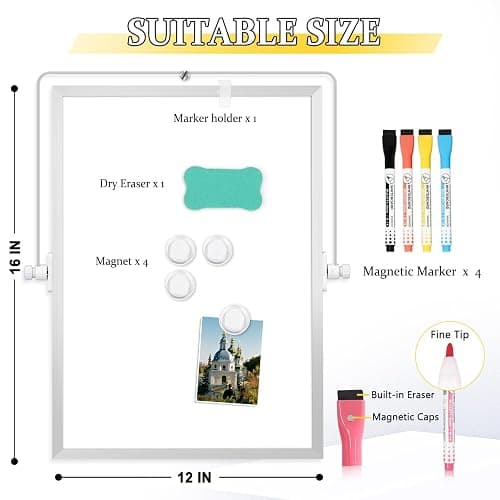 AMUSIGHT Dry Erase Magnetic White Board, 16" x 12" Double-Sided Desktop Whiteboard with Stand, Portable Small Whiteboard Set for Drawing, Office, Home, School thumbnail 3