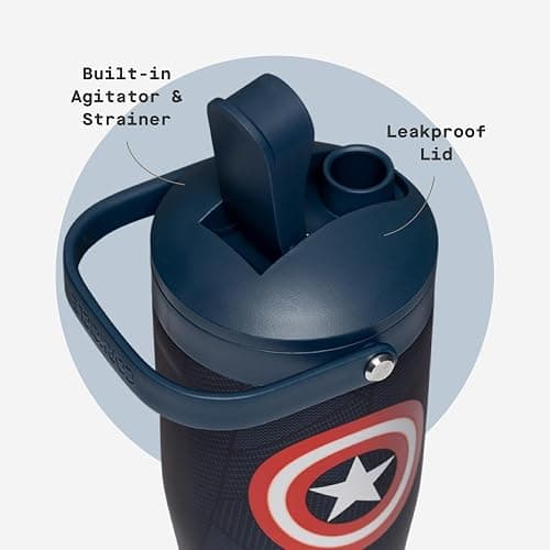 Corkcicle Protein Shaker - Built-In Agitator & Fruit Strainer Lid - 30oz - Captain America thumbnail 6