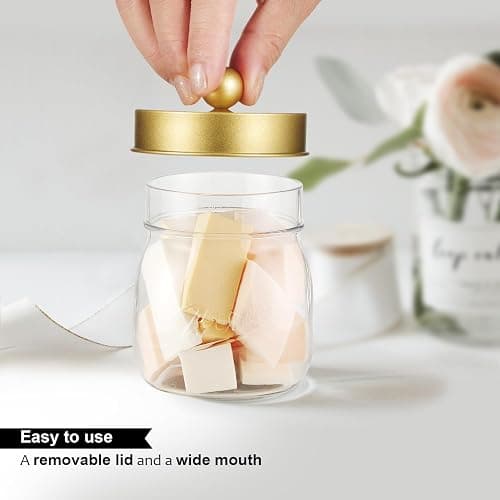 Farmhouse Decor Apothecary Jar Set,Mason Jar Bathroom Vanity Storage Organizer Canister - Qtip Holder Plastic Acrylic Jar for Cotton Swabs,Cotton Pads,Floss Picks,Paper Clips,Hair Clips(2 Pack,Gold) thumbnail 2