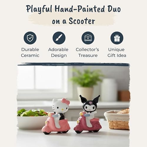 Blue Sky Clayworks Hello Kitty & Kuromi Scooter Salt and Pepper Shaker Set, 7” Licensed Sanrio Collectible thumbnail 4