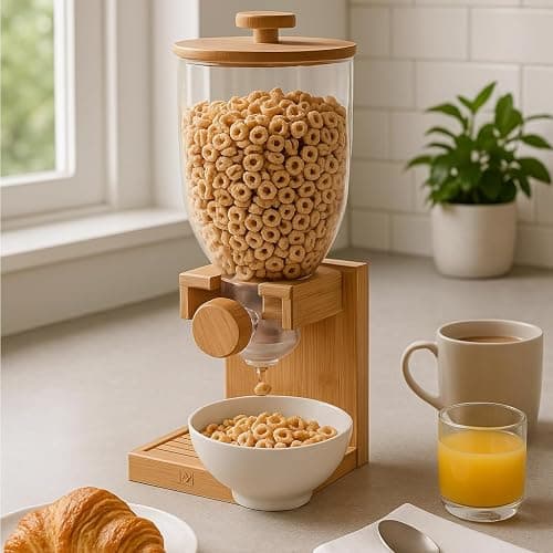 Honey-Can-Do Bamboo Cereal Dispenser with Airtight Lid – Countertop Dry Food Dispenser for Kitchen Organization – Eco-Friendly Cereal Container for Pantry thumbnail 2