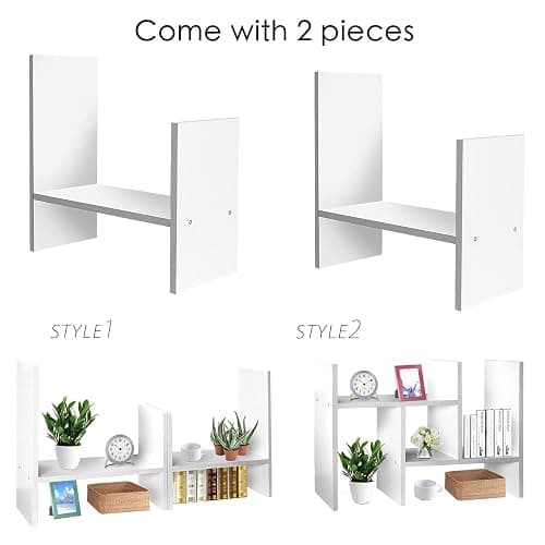 J.M.Deco Desktop Organizers and Storage for Office, Adjustable Desktop Organizer Shelves Double H Display, Desktop Shelf Organizer True Natural Stand Shelf (White) thumbnail 7