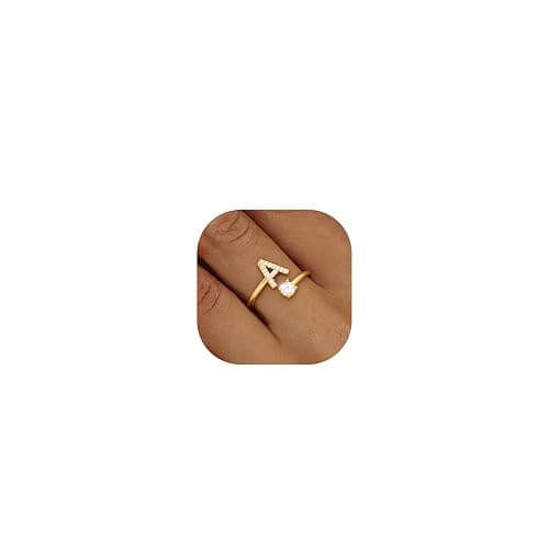 Gold Silver Initial Rings for Women Non Tarnish Dainty 14k Gold Plated Stackable Rings for Women Trendy Adjustable Capital Letter Cubic Zirconia Thumb Pinky Ring Unique Cute Open Birthday Gift Jewelry - Image 1