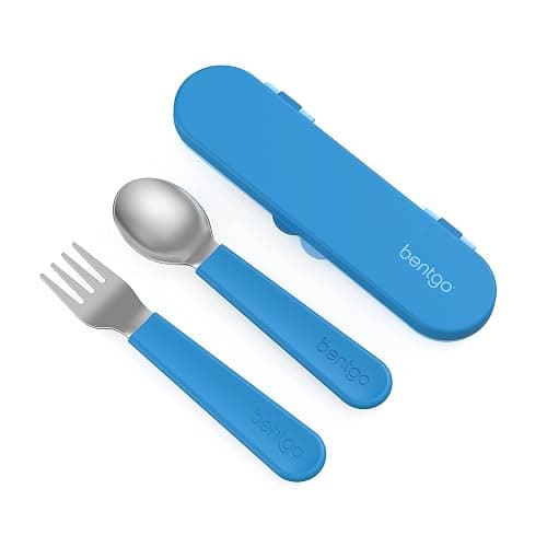 Bentgo Kids Stainless Steel Utensil Set - Reusable Fork, Spoon & Storage Case, PFAS- & BPA-Free, Easy-Grip Handles, Lightweight, Dishwasher Safe, School Lunch, Travel & Outdoors (Blue) - Image 1
