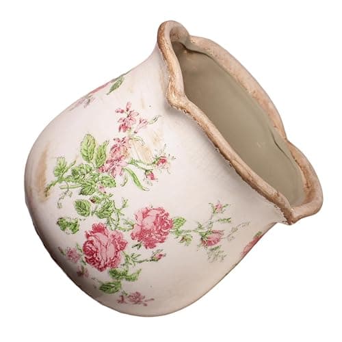Xiaan Jiaju Shabby Chic Flower Pot, 6.11 Inch Ceramic Planter with Drainage for Indoor Plants, Vintage Ceramic Vase, Country Chic Spring Garden Home Decor, Pink Rose Floral thumbnail 6