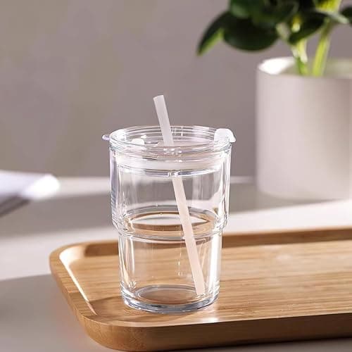 Luxfuel 13oz Tumbler Water Glass Cups with Straw and Lid, Reusable Iced Coffee Cups, Iced Tea, Sealed Carry-On Glass Tumbler for Travel, Home, Office, Party and Outdoor (Amber 2 Pack) thumbnail 7