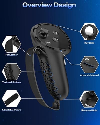 AMZDM Controller Grip for Meta Quest 3S Oculus Quest 3 VR Accessories Grips Cover for VR Touch Controllers Straps Silicone Covers Protector with Non-Slip Thumbstick Covers 1Pair Black thumbnail 3