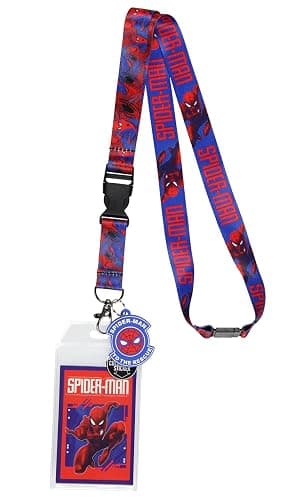 Bioworld Marvel Spider-Man ID Badge Holder Lanyard w/Rubber Pendant and Collectible Sticker - Image 1