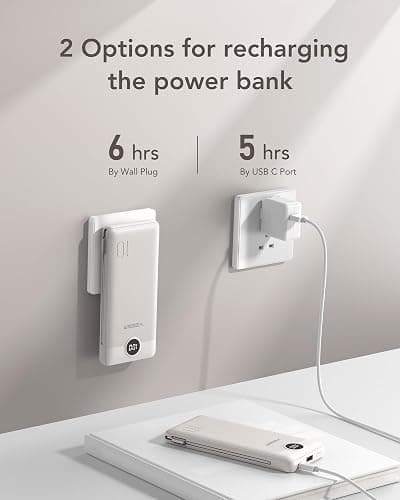 VEGER Portable Charger with Built-in AC Plug and Cables, All in One 10000mAh Ultra Slim Power Bank Travel Essentials, 15W Fast Charging Battery Pack Compatible with iPhone, Samsung, Android (Coffee) thumbnail 5