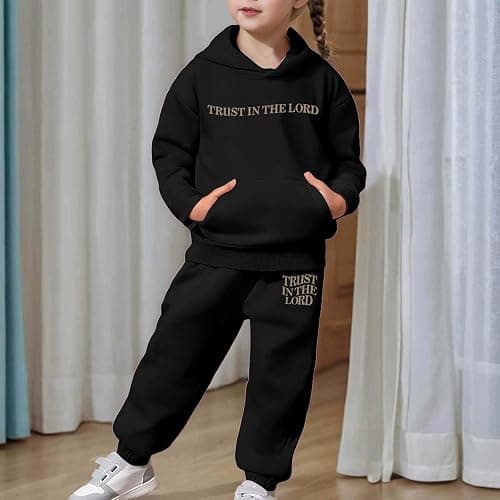 Girls Jogger Set - 2 Piece Trust in The Lord Jesus Christian Hoodies Graphic Sweatshirt Sweatpants Fall Outfits 2-13Years thumbnail 3