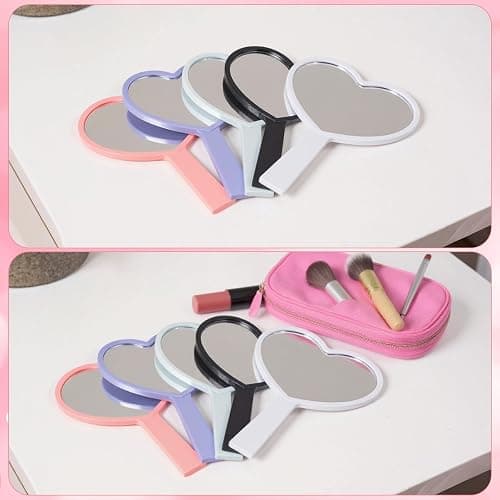 Limbeuuu 15 Pcs Heart Shaped Handheld Mirror Small Travel Makeup Mirrors with Handle Mini Heart Bulk Plastic Cosmetic Gift for Women (Bright Color) thumbnail 4