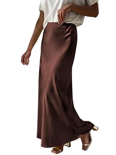 Prinbara Women's Satin Maxi Skirts Dressy Casual Zipped High Waisted Flowy Silk 2025 Fall Elegant Business Party Long Skirt - Image 1