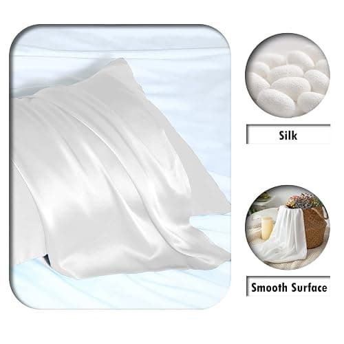 SUATIEN Mulberry Silk Pillow Cases Standard Size Silk Pillowcase for Hair and Skin with Zipper Soft Breathable Smooth Cooling Silk Pillow Case for Sleeping,Gifts for Women (White,20"X 26",1Pcs) thumbnail 3