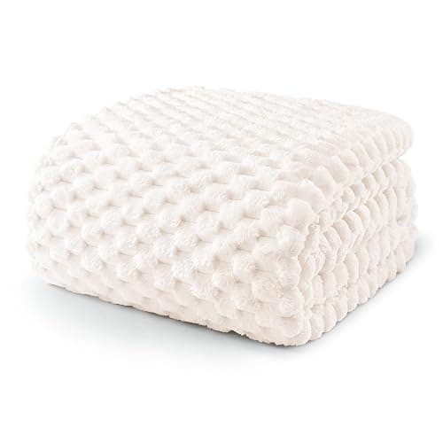 Exclusivo Mezcla Queen Size Soft Fleece Blanket, 90x90 Inches Stylish Jacquard Velvet Blanket for Bed, Fuzzy Cozy Lightweight for All Season, Ivory - Image 1