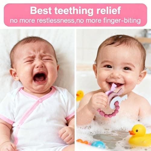 Baby Teething Keys Toys 3 to 12 Months,Infants Toddler Sensory Chew Toys,Teether Toys for Baby Girl-Soft & Raised Texture to Soothe Gums,BPA Free (Pink) thumbnail 5