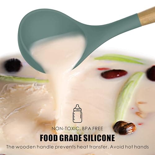 oannao Silicone Cooking Utensils Set - 446°F Heat Resistant Silicone Kitchen Utensils for Cooking,Kitchen Utensil Spatula Set w Wooden Handles, BPA FREE Gadgets for Non-Stick Cookware (Colorful) thumbnail 6