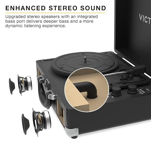 Victrola Journey II (2025 Model) – Bluetooth Suitcase Record Player – Built-in Stereo Speakers with Enhanced Bass, 3-Speed Turntable, Bluetooth Input and Output, RCA & Headphone Outputs (Blue) thumbnail 3