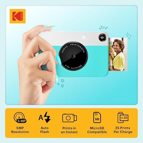 KODAK Printomatic Full-Color Instant Print Digital Camera - Colorful Photos On Zink 2x3" Sticky-Back Photo Paper - 5MP, Portable, Creative Fun Gift for Birthday, Christmas, Holiday - Blue - Blue - Camera thumbnail 2