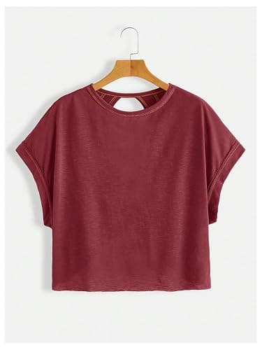 SOLY HUX Women Open Back Tops Workout Backless Tee Casual Athletic Shirts Short Sleeve Oversized Gym T Shirt thumbnail 3
