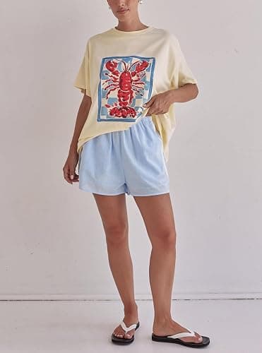 Oversized Graphic Shirt for Teens Girl Y2K Ocean Floral Short Sleeve Baggy Tee Shirts Vintage Aesthetic Coastal Tops thumbnail 6
